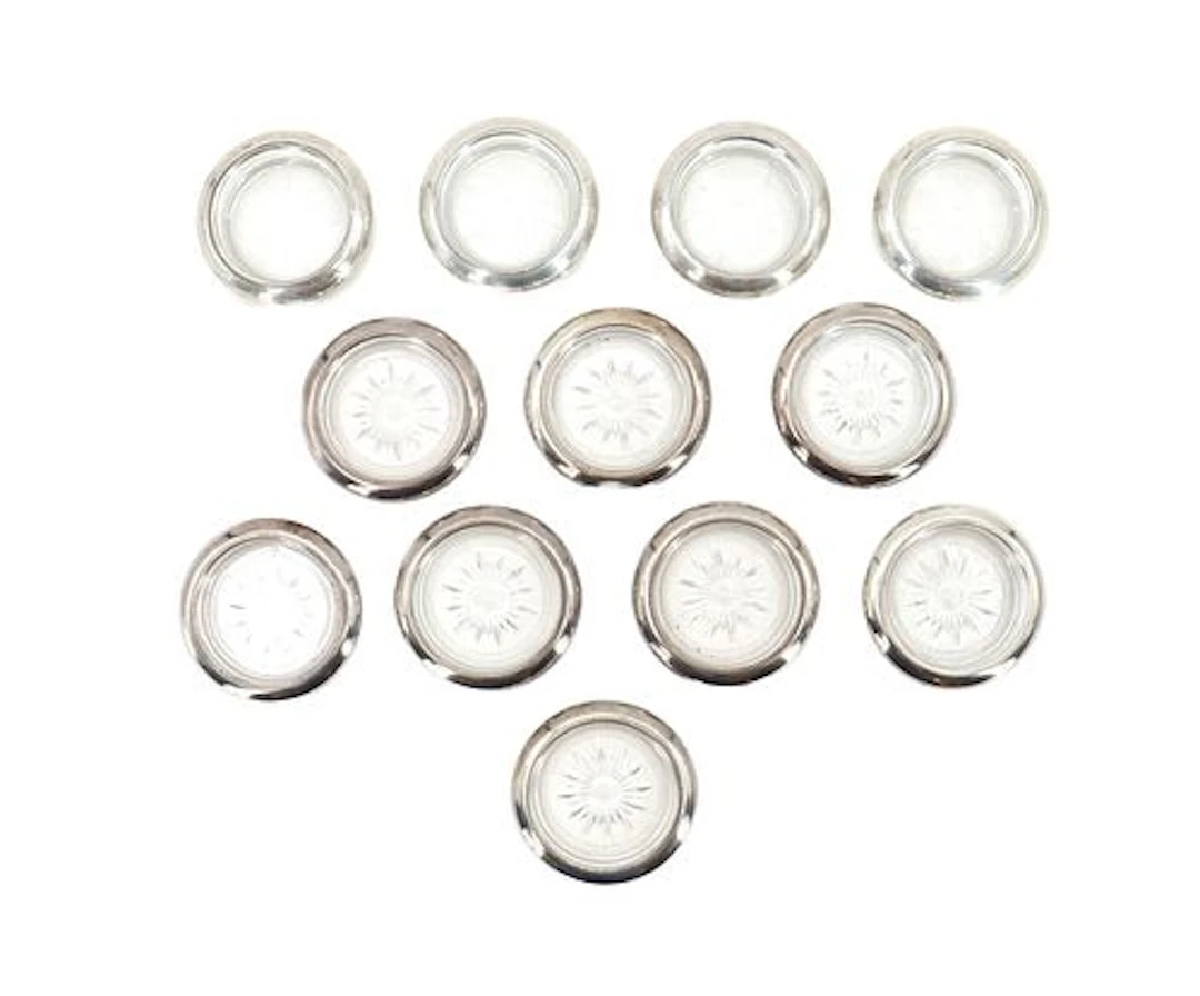 (12) Frank M. Whiting Sterling Silver and Cut Glass Coasters