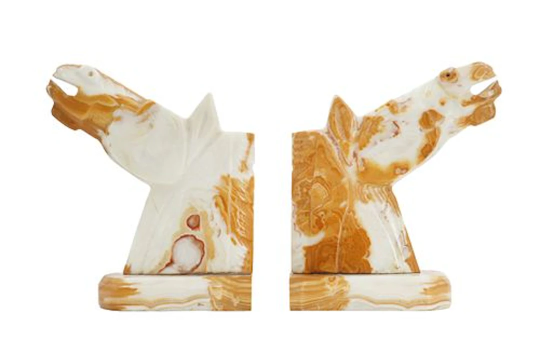 Pair of English Alabaster Horse Head Bookends