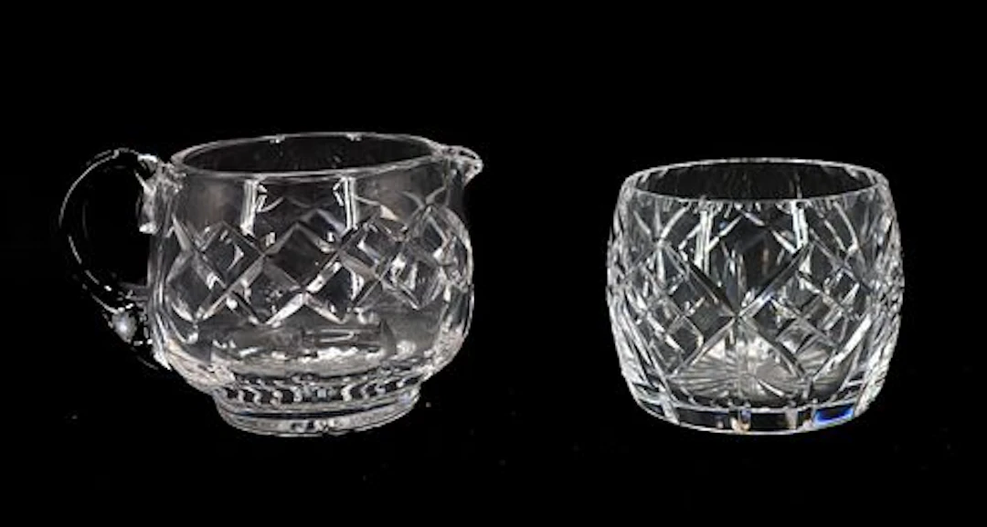 English Stuart Cut Crystal Sugar Bowl and Creamer