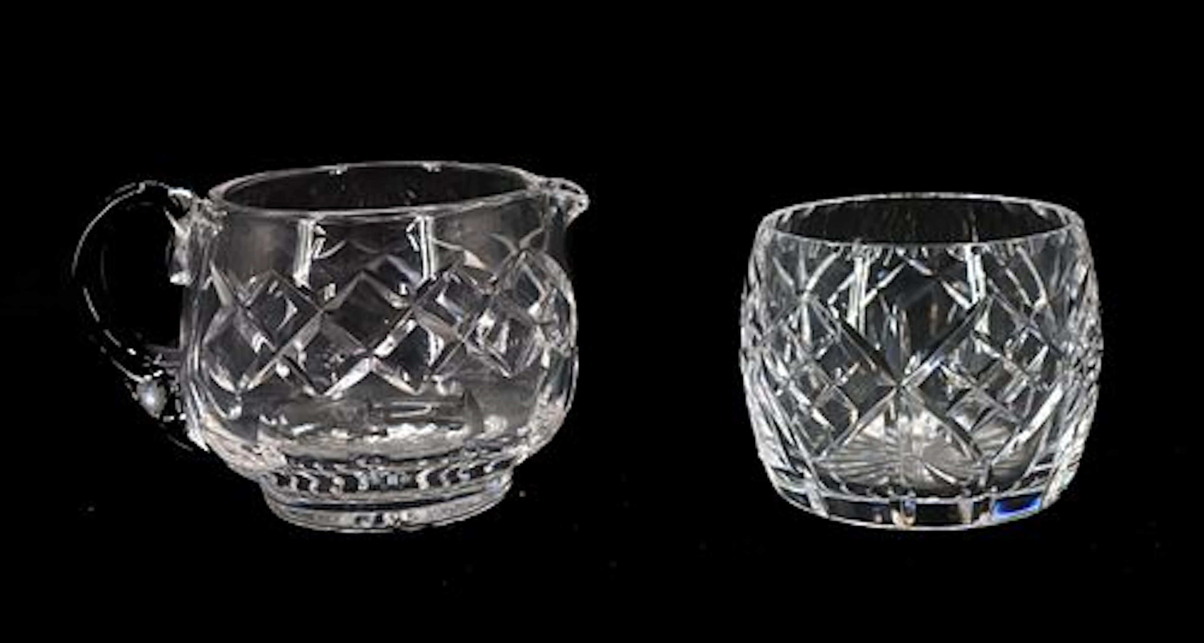 English Stuart Cut Crystal Sugar Bowl and Creamer
