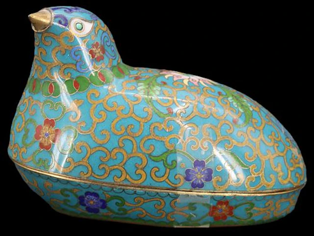 Chinese Cloisonne Enameled Bird Form Box