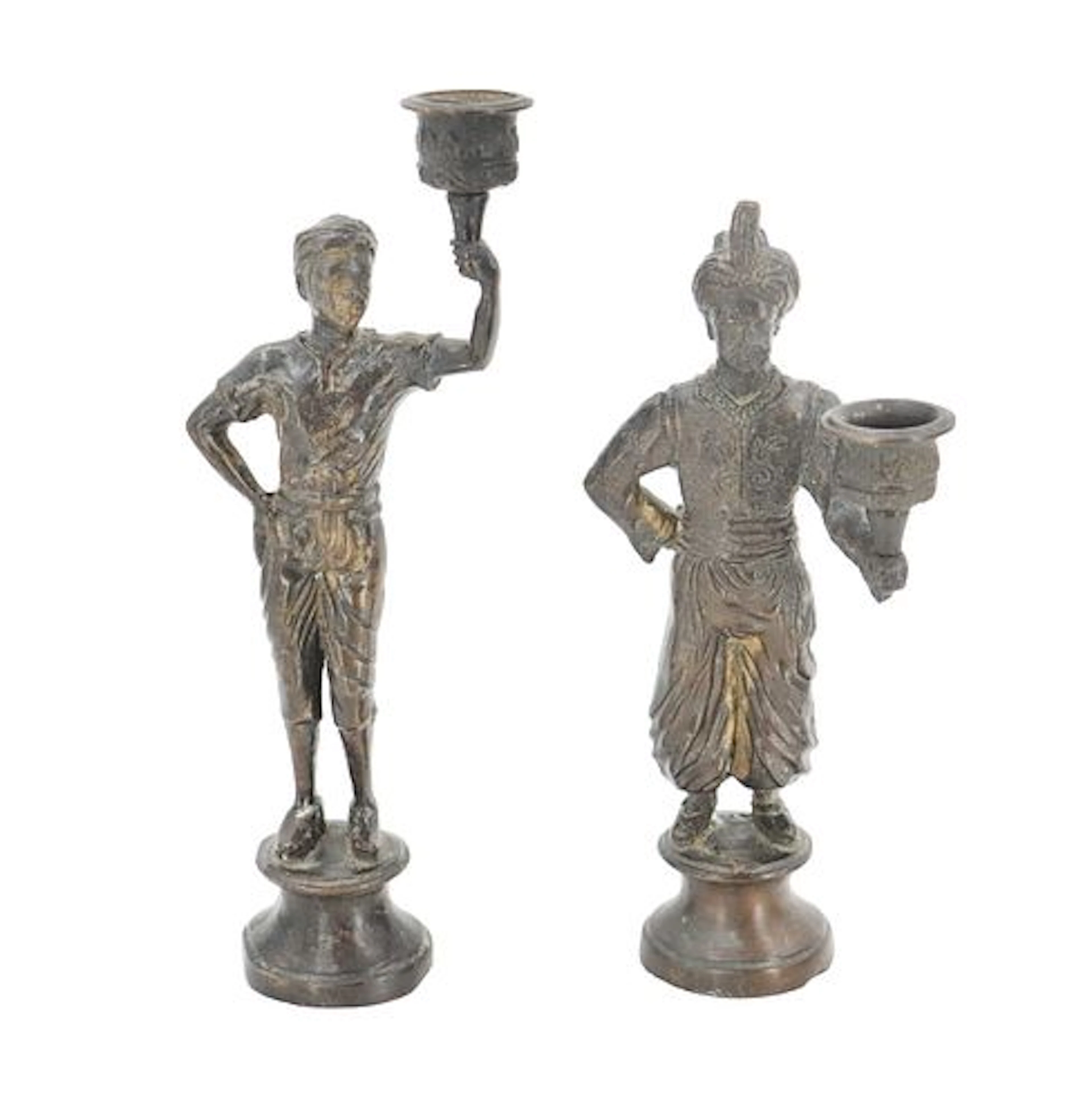 (2) Vintage Bronze Orientalist Figural Candlestick Holders