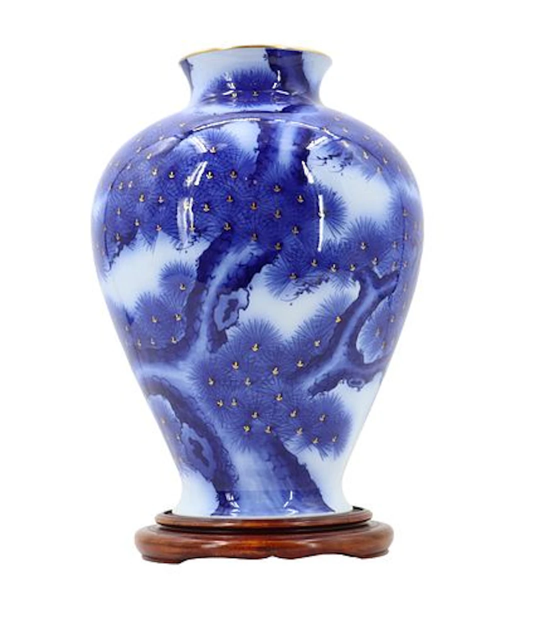 Vintage Japanese Koransha Porcelain Vase on Wood Base