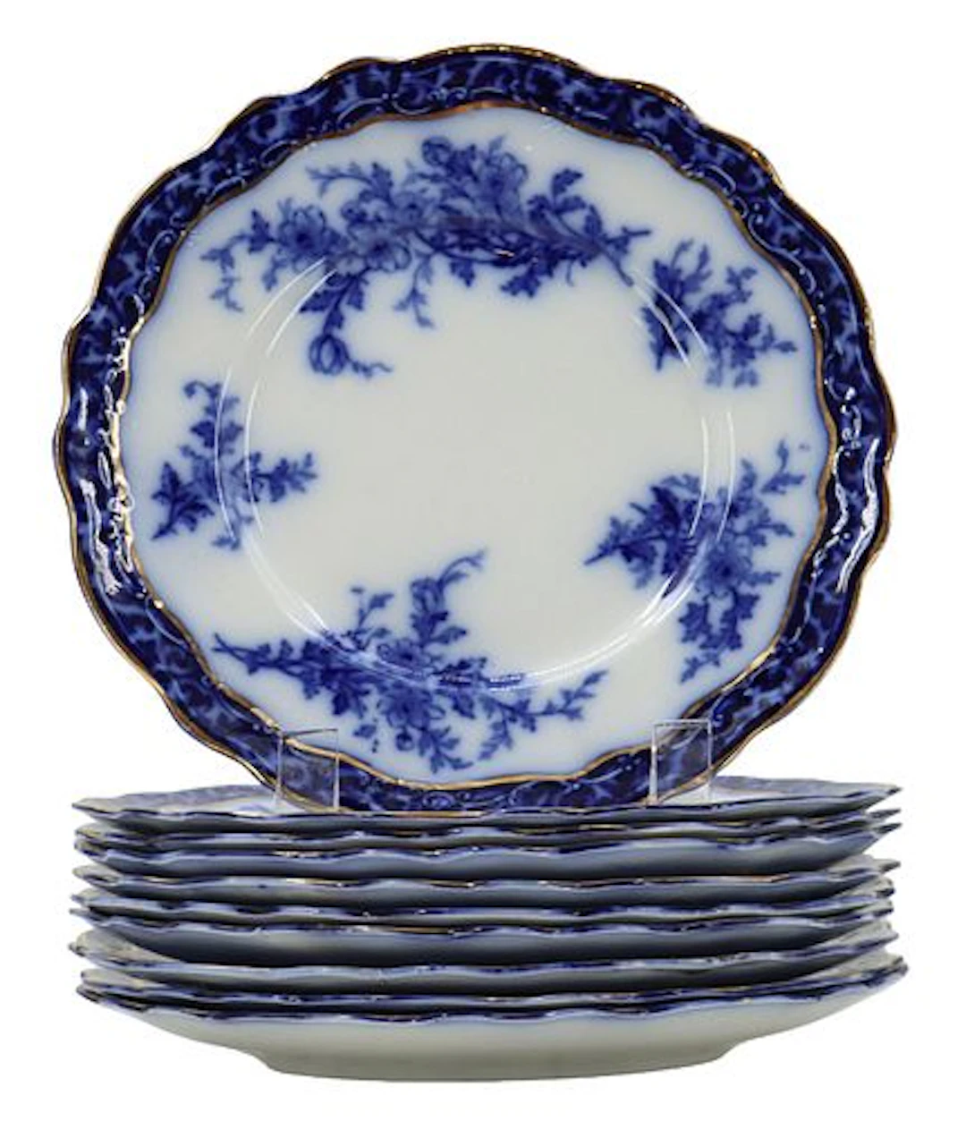 (10) Antique English Flow Blue Transferware Porcelain Plates
