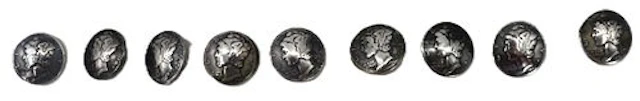 (9) Mercury Dimes as Buttons