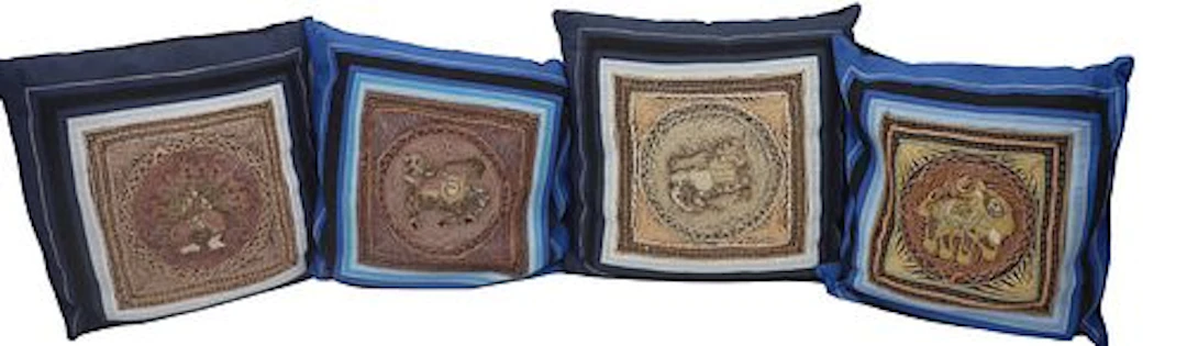 (4) Southeast Asian Embroidered Throw Pillows