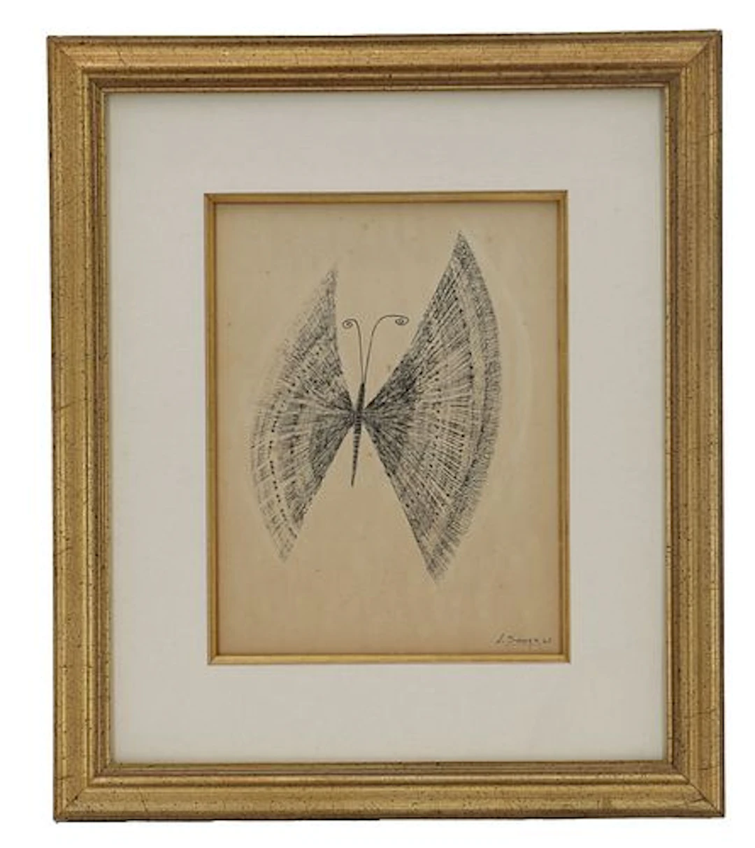 Leoncio Saenz (1935-2008) Nicaraguan, Original Ink on Paper "Butterfly"