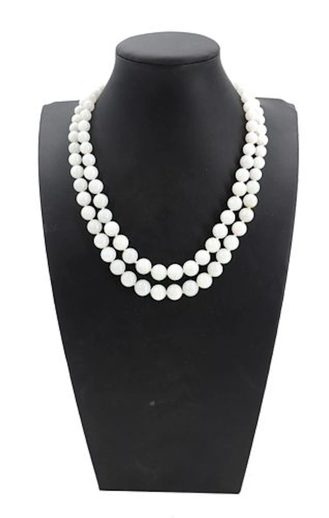 Double Strand White Jade Necklace With 14k Gold Clasp