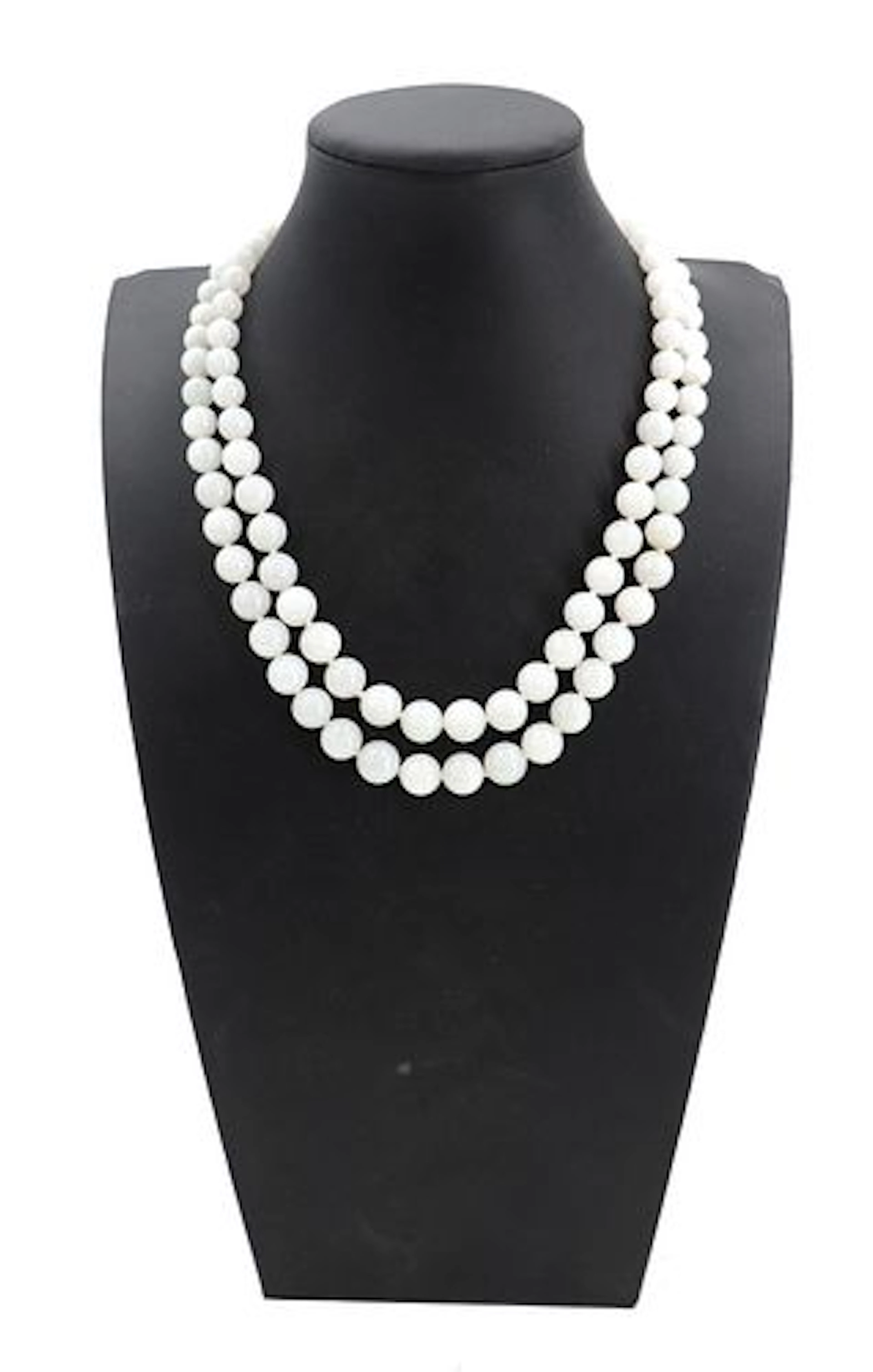 Double Strand White Jade Necklace With 14k Gold Clasp