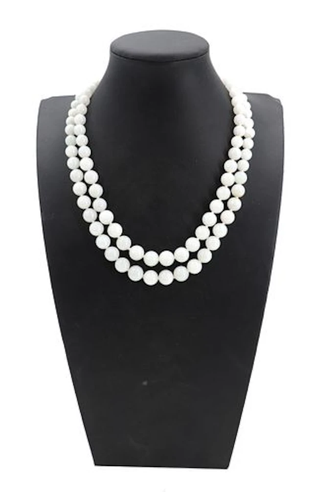Double Strand White Jade Necklace With 14k Gold Clasp