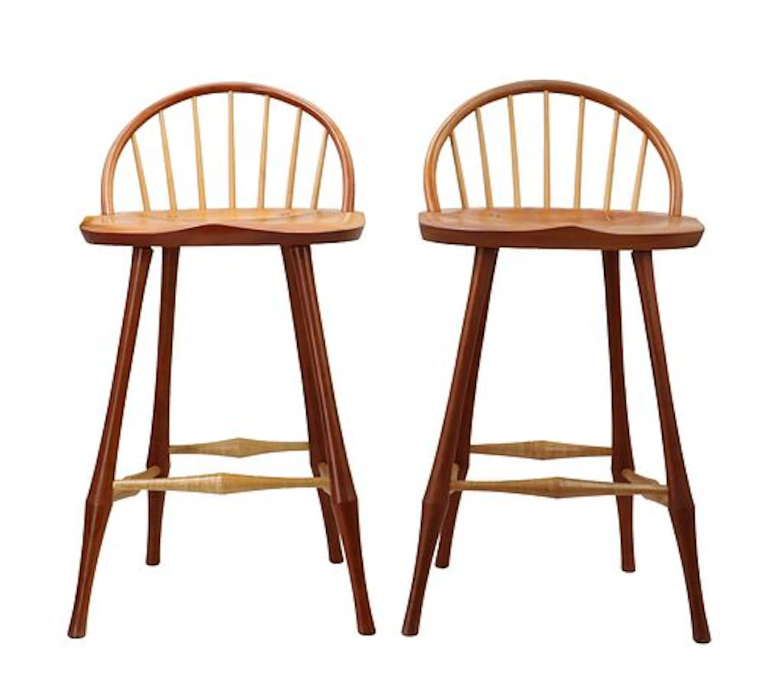 (2) Warren Chair Works Wayland Half-Bow Maple Bar Stools