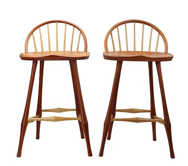 (2) Warren Chair Works Wayland Half-Bow Maple Bar Stools