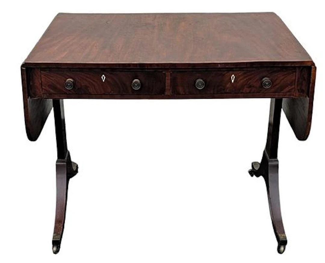 19th Century Regency Mahogany Drop-Leaf Rolling Sofa Table