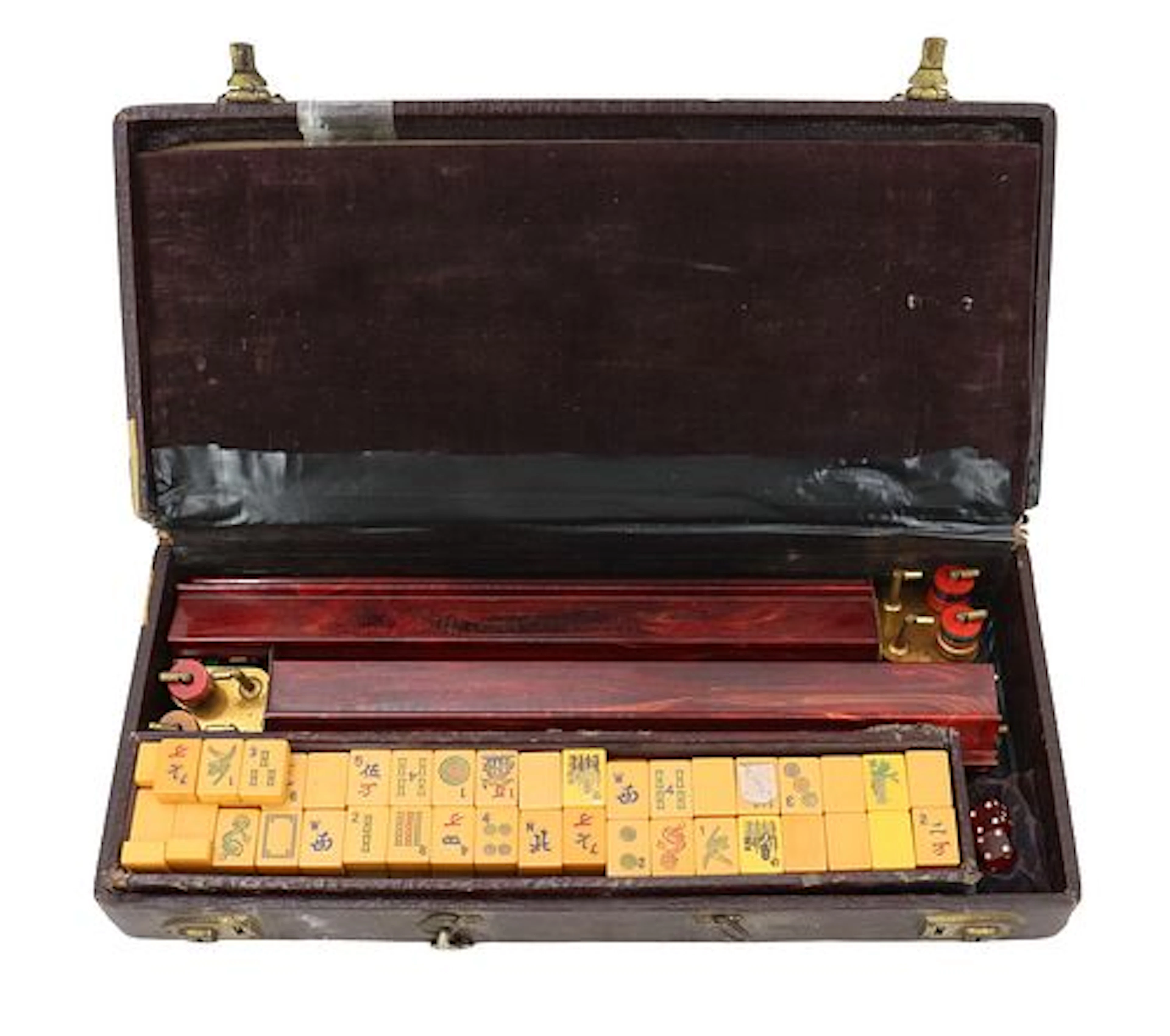 Vintage Chinese Bakelite Mahjong Set in Original Alligator Leather