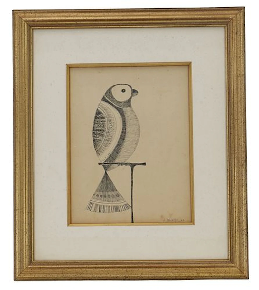 Leoncio Saenz (1935-2008) Nicaraguan, Original Ink on Paper "Bird"