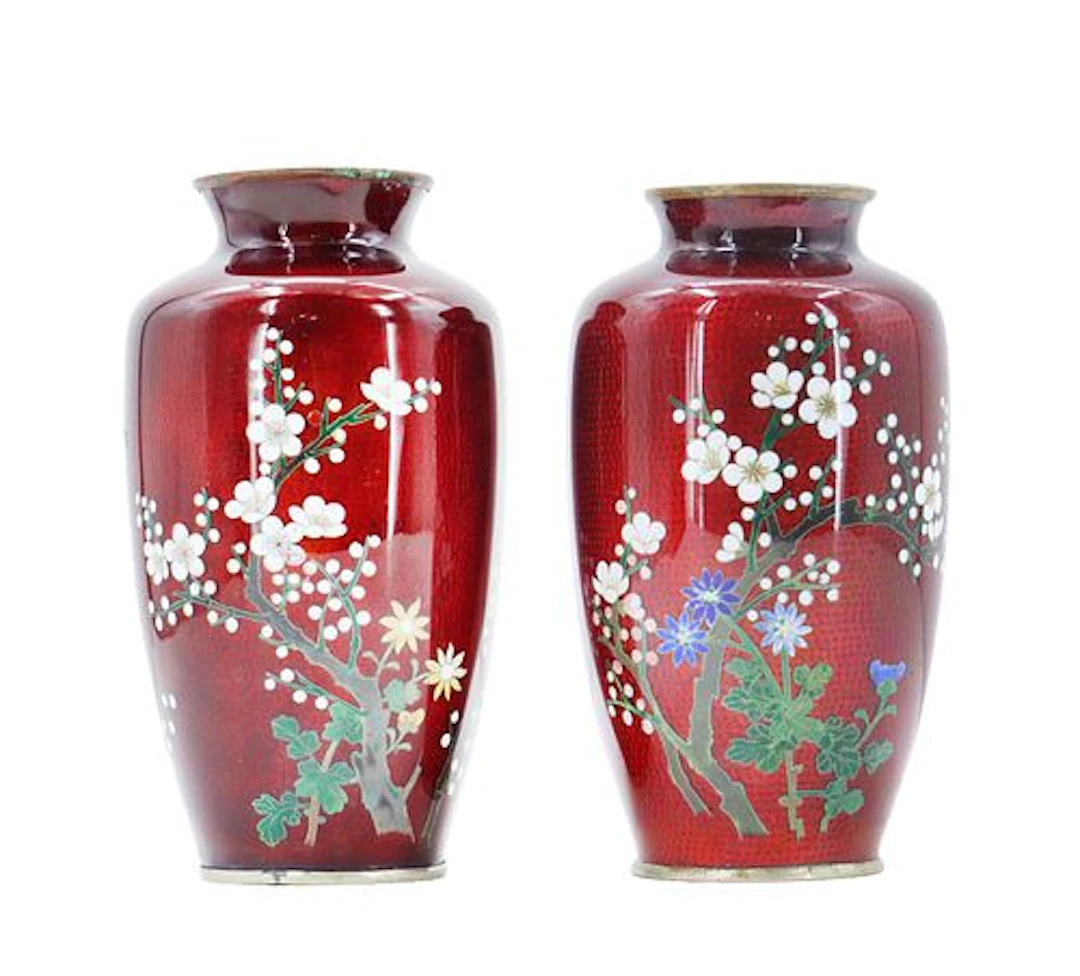 Pair of Vintage Japanese Ginbari Cloisonne Vases