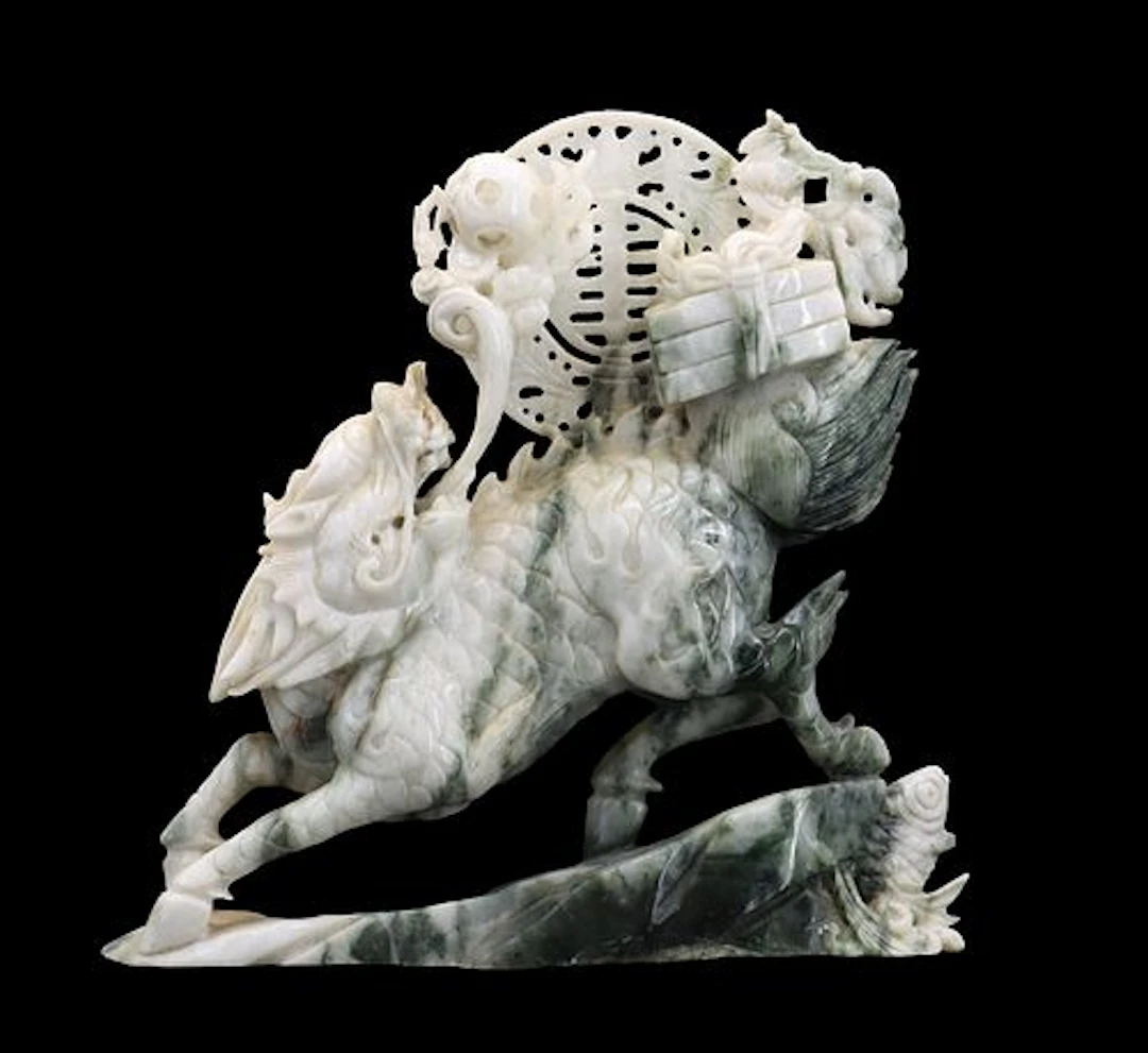 Chinese Carved Jade Qilin or Mythical Beast Statue