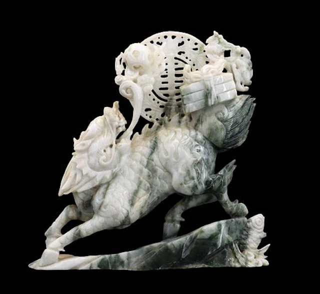 Chinese Carved Jade Qilin or Mythical Beast Statue