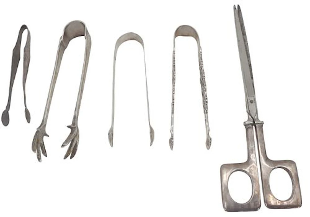 (4) Sterling Silver tongs and (1) Pair Scissors - 6.455 ozt.