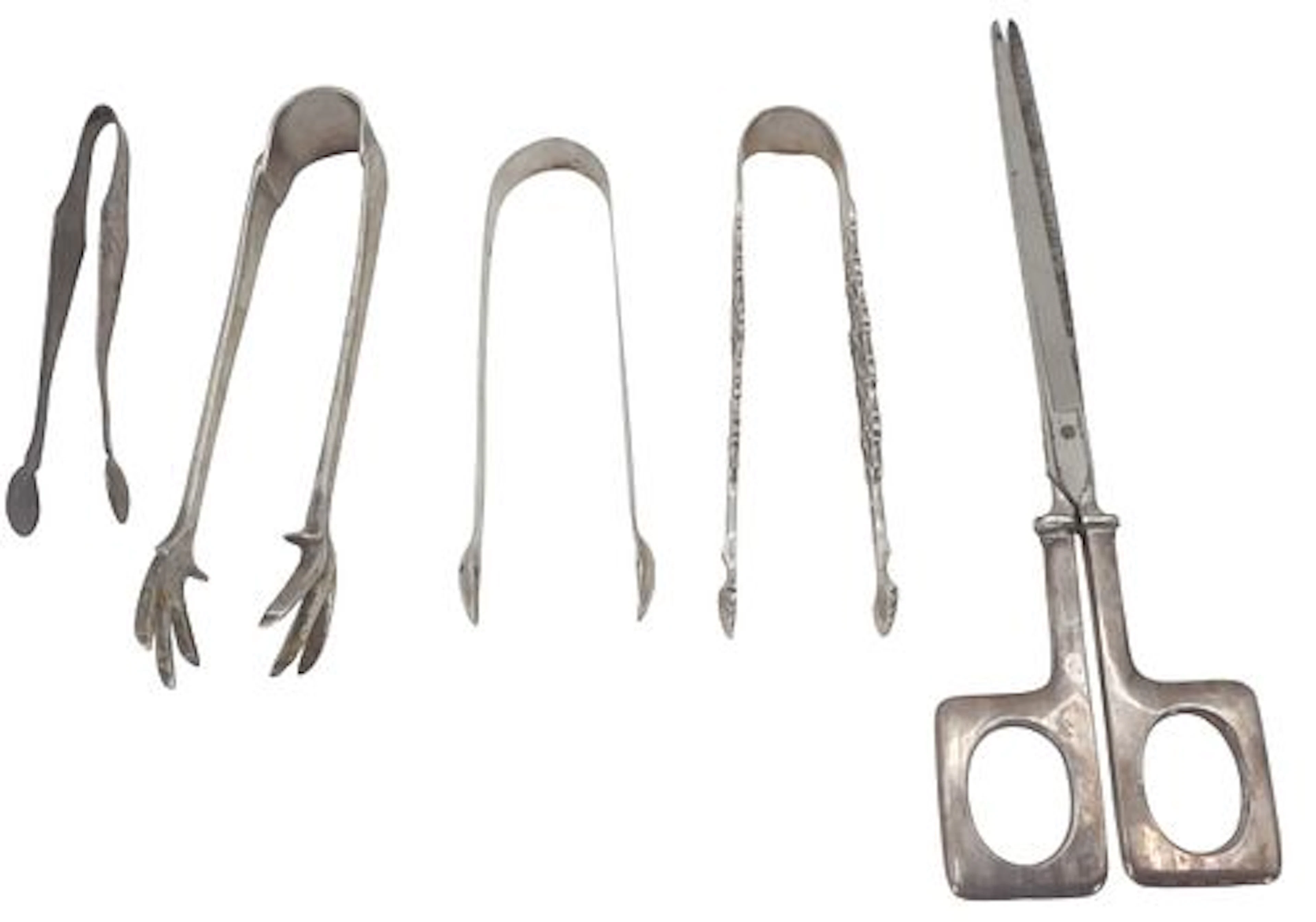 (4) Sterling Silver tongs and (1) Pair Scissors - 6.455 ozt.