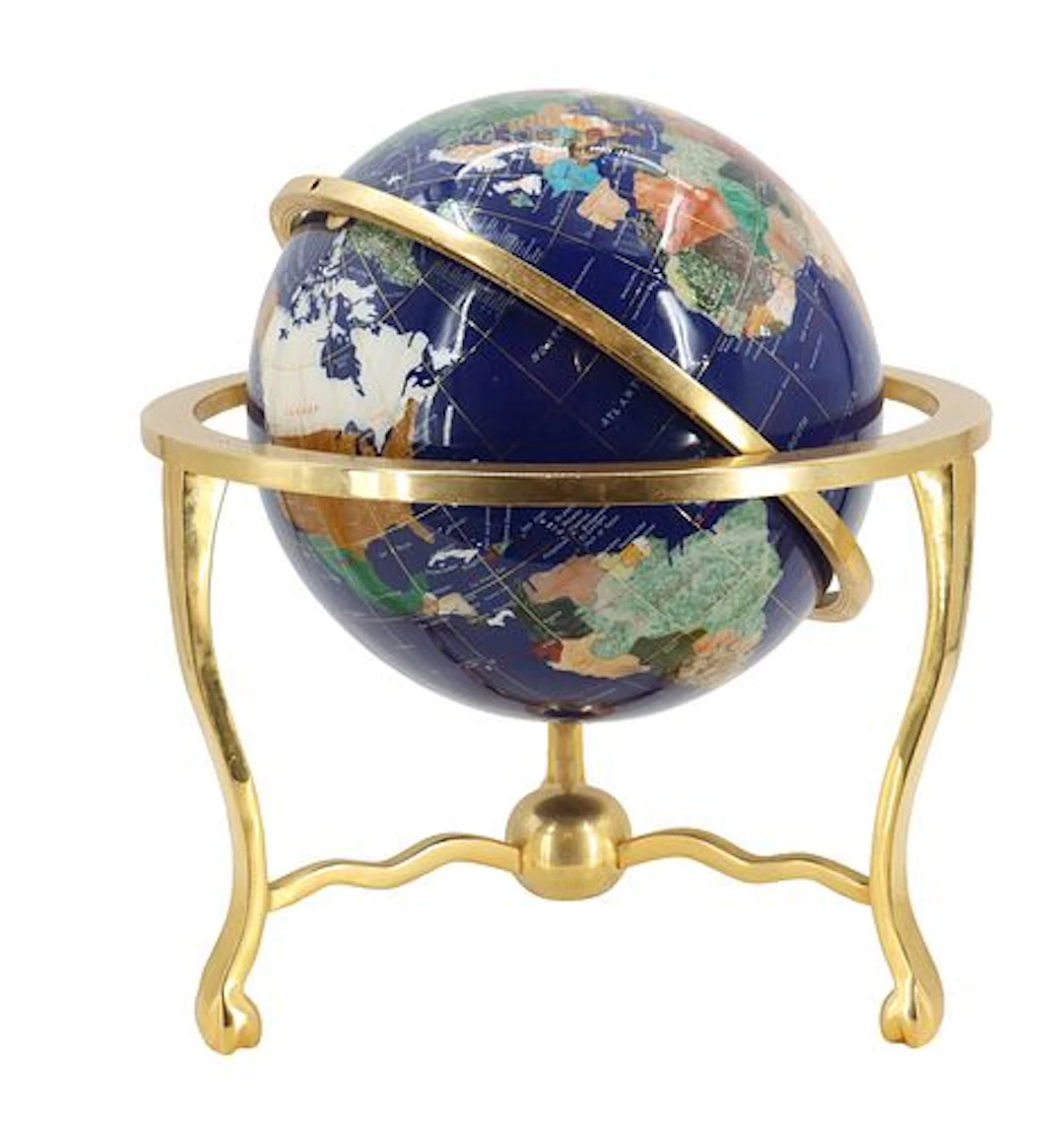 Mexican Semi-Precious Gemstone Multi-Directional Globe on Short Brass