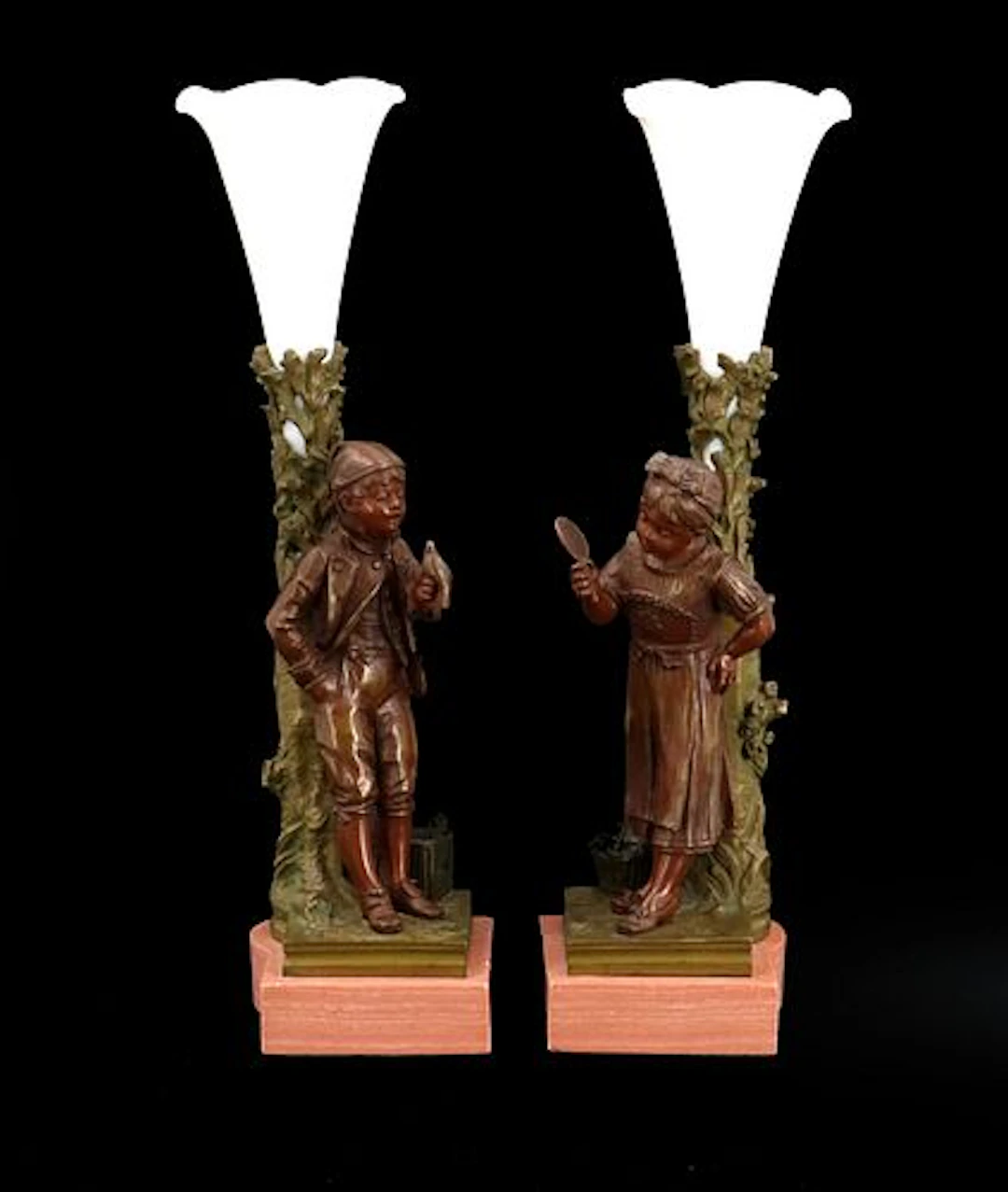 Pair of French Art Nouveau Figural Spelter Vases