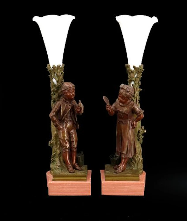 Pair of French Art Nouveau Figural Bronze Vases