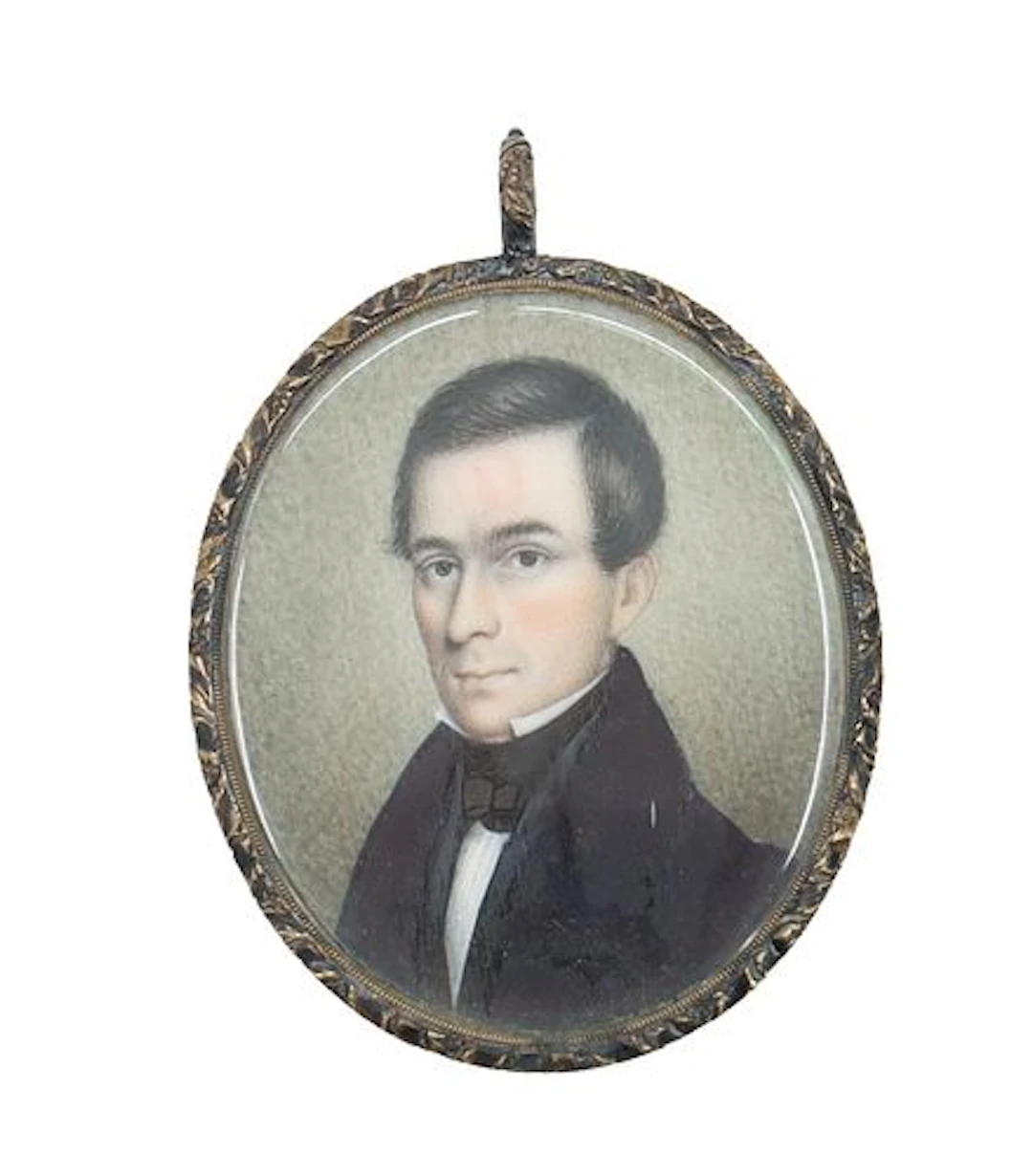 19th Century Oval Miniature Portrait of a Gentleman in Engraved Frame