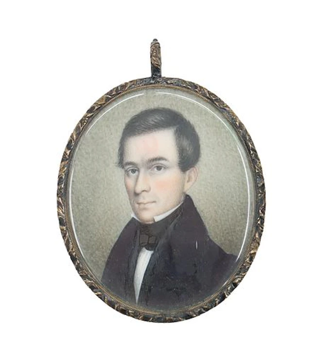 19th Century Oval Miniature Portrait of a Gentleman in Engraved Frame