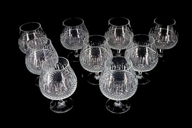 (9) Mikasa Kingsley Cut Glass Brandy Snifters