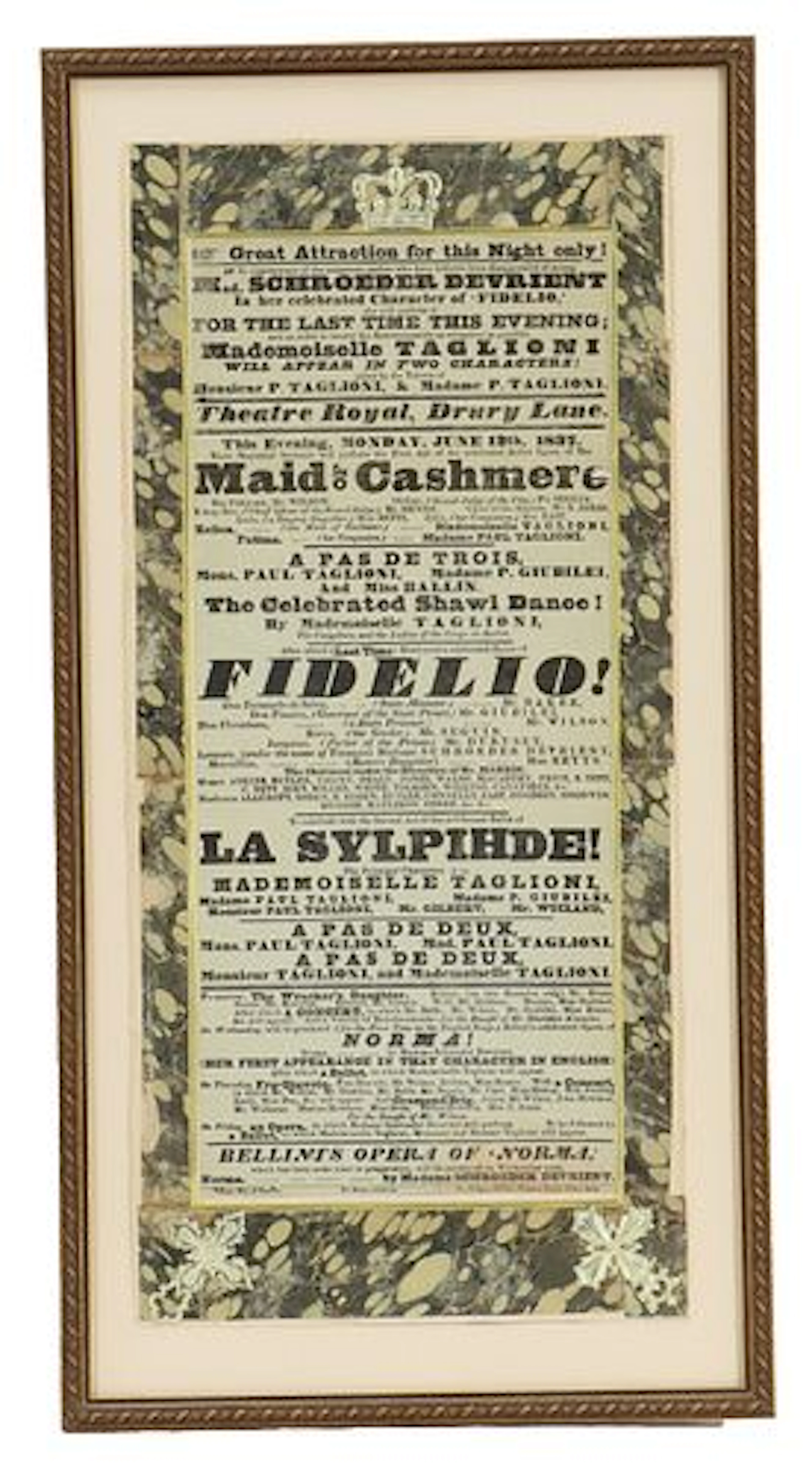 Theatre Royal, Drury Lane Historic Playbill: Marie Taglioni & Wilhelmine
