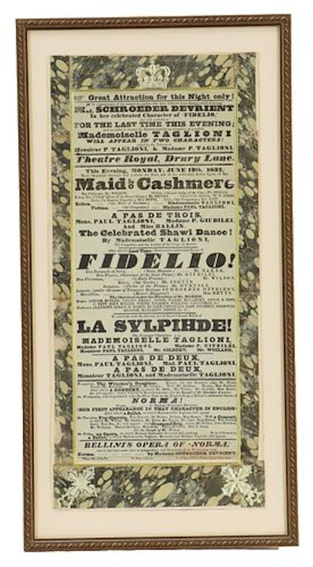 Theatre Royal, Drury Lane Historic Playbill: Marie Taglioni & Wilhelmine
