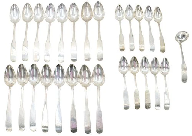 Nehemiah Dodge (1774-1843) American, (27) Pieces of Coin Silver Serveware