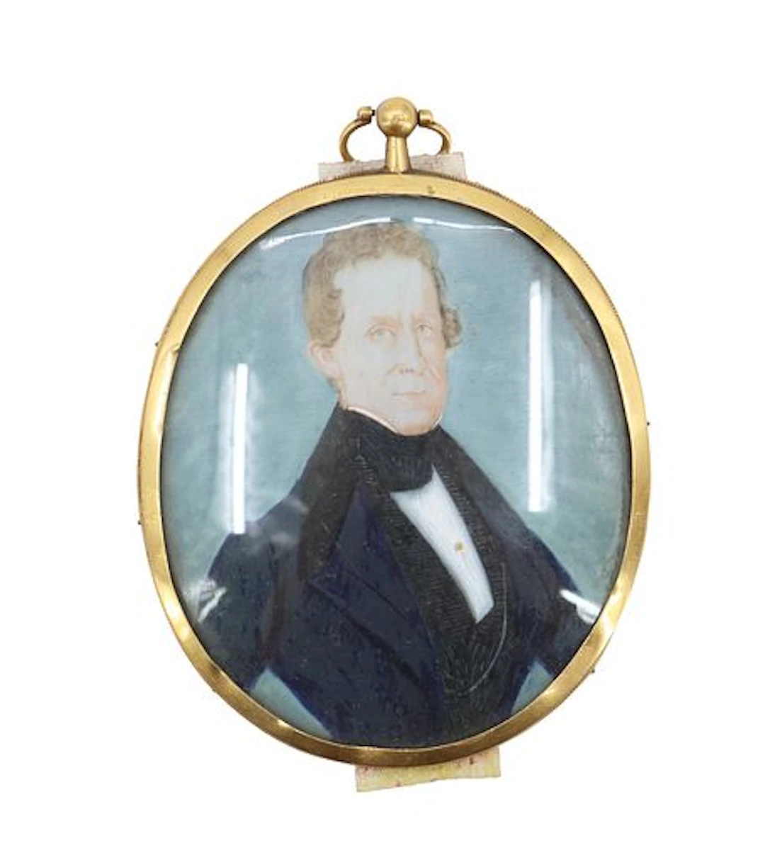 19th Century Oval Miniature Portrait Painting of a Gentleman in Gilt