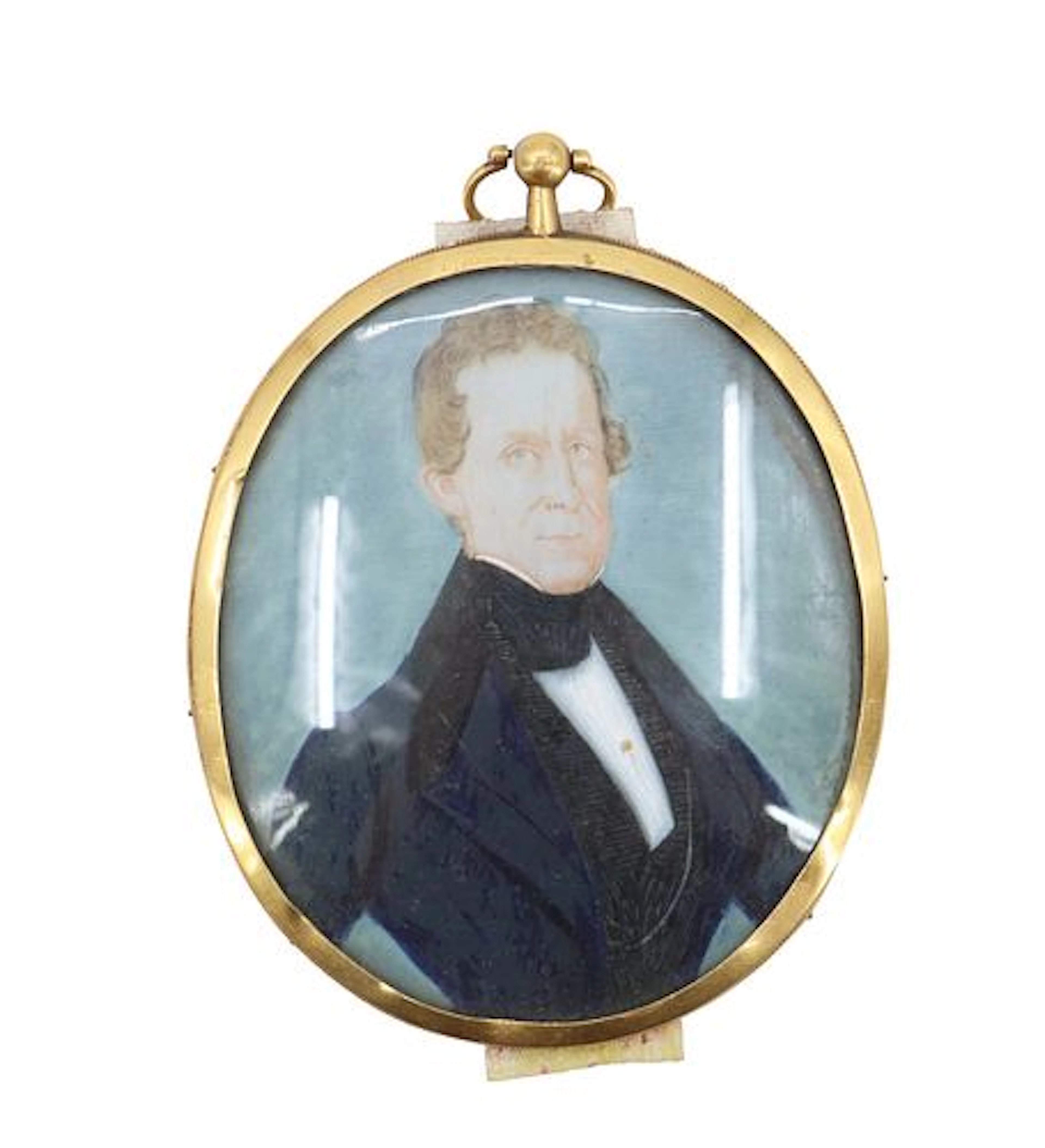 19th Century Oval Miniature Portrait Painting of a Gentleman in Gilt