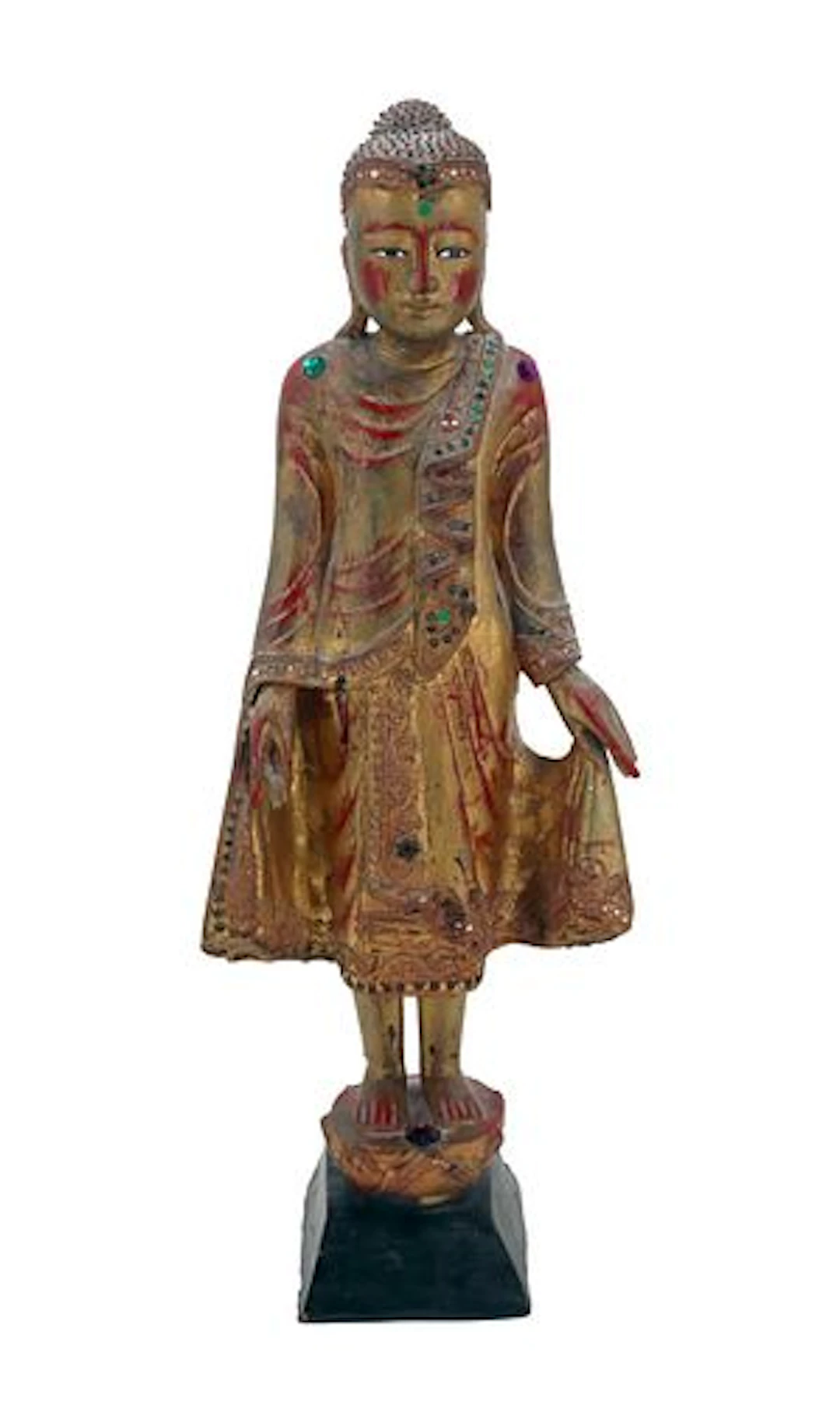 Antique Burmese Carved Wood Standing Buddha Sculpture