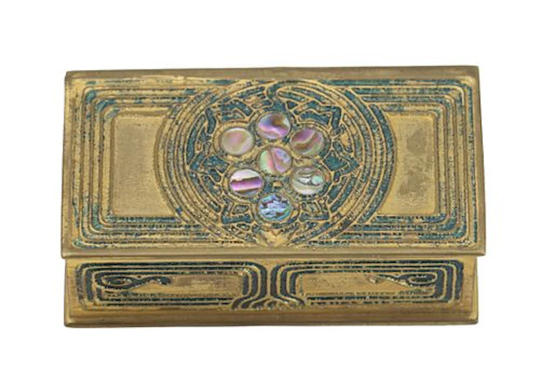 Tiffany Studios New York Byzantine Pattern Abalone Inlaid Bronze Box