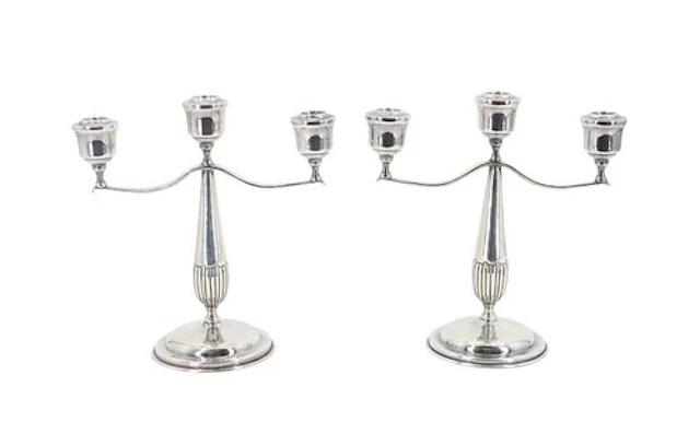 (2) Mexican Silver 3-Arm Candelabras - 31.685 ozt.