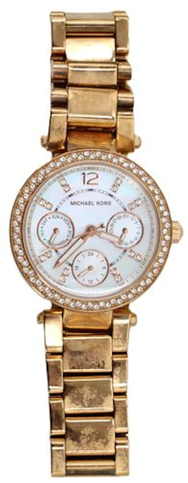 Michael Kors Rose Gold-Tone Mother-of-Pearl & Crystal Multifunction Watch
