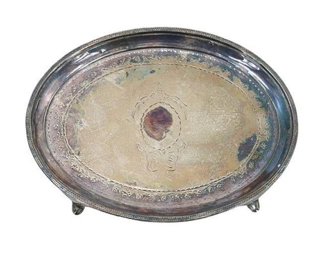 Antique English Sterling Silver Small Oval Footed Serving Tray - 4.765 ozt.
