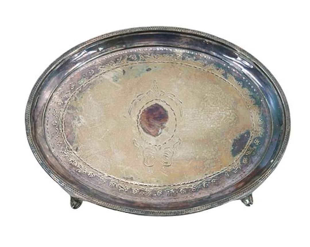 Antique English Sterling Silver Small Oval Footed Serving Tray - 4.765 ozt.