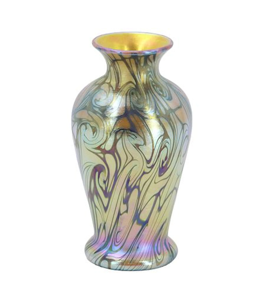 Quezal Art Glass & Decorating Company Pulled Feather Floriform Vase