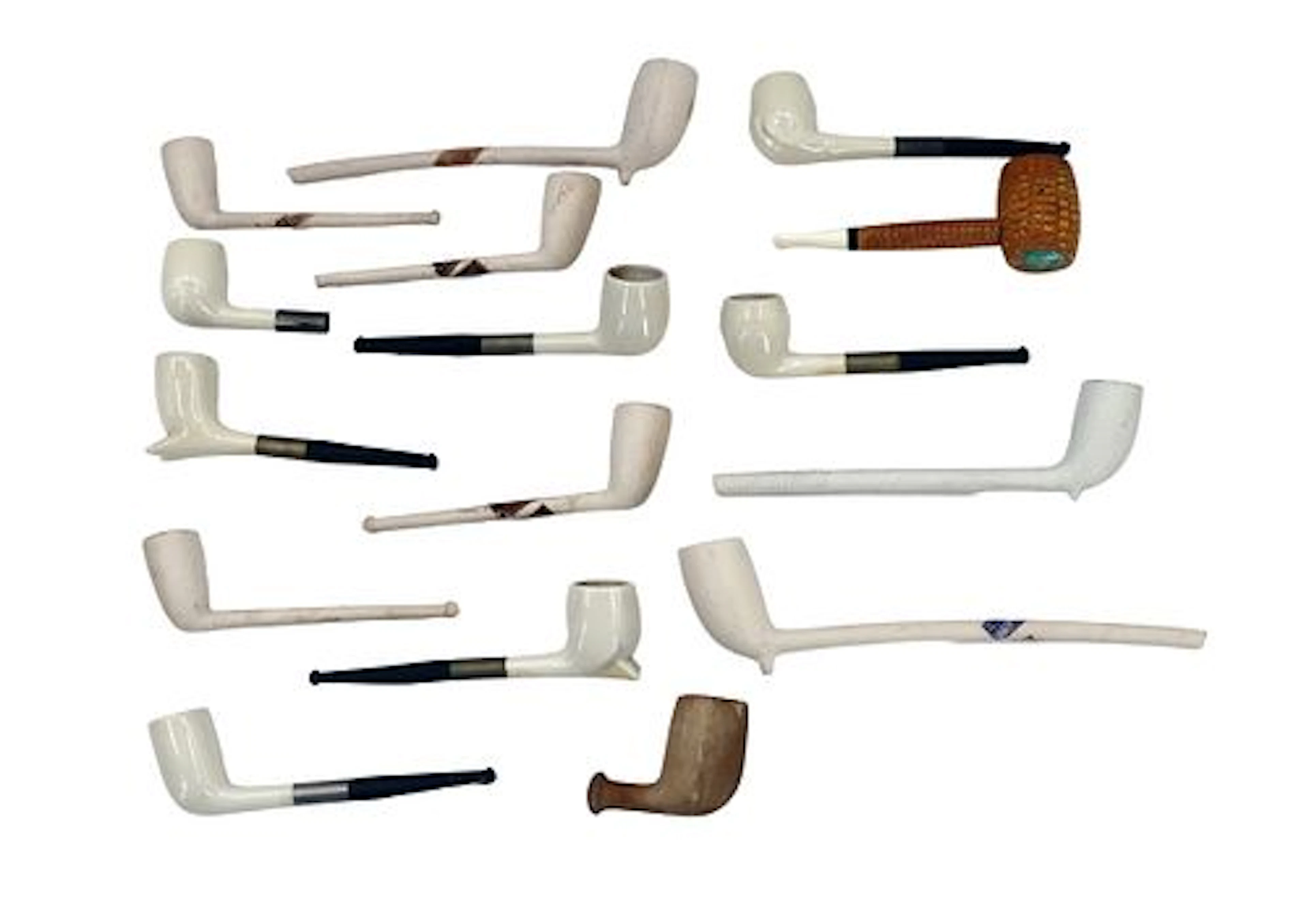 (16) White Ceramic Smoking Pipes