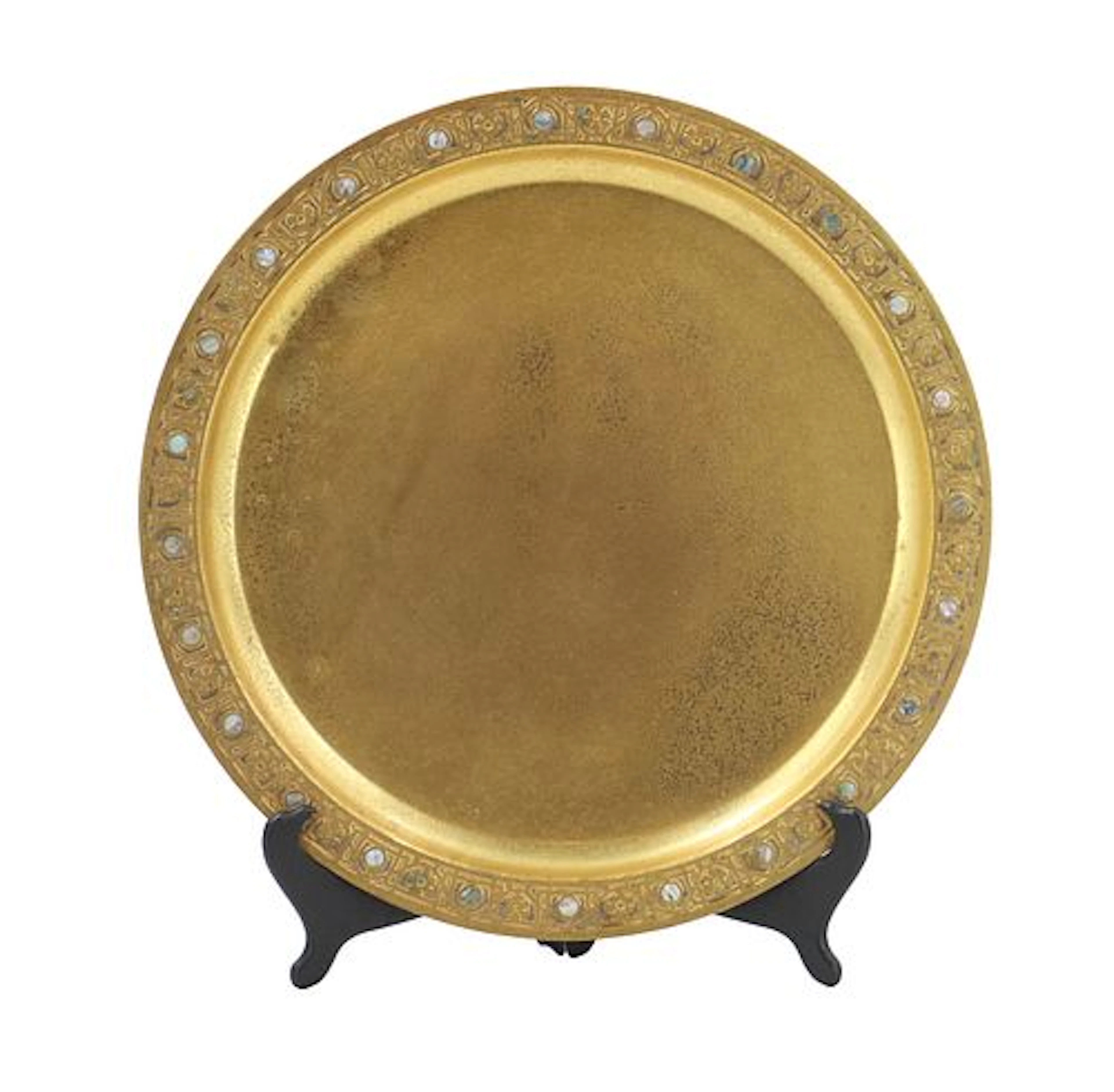 Tiffany Studios New York Dore Acid Etched Gilt Bronze and Abalone Charger Plate