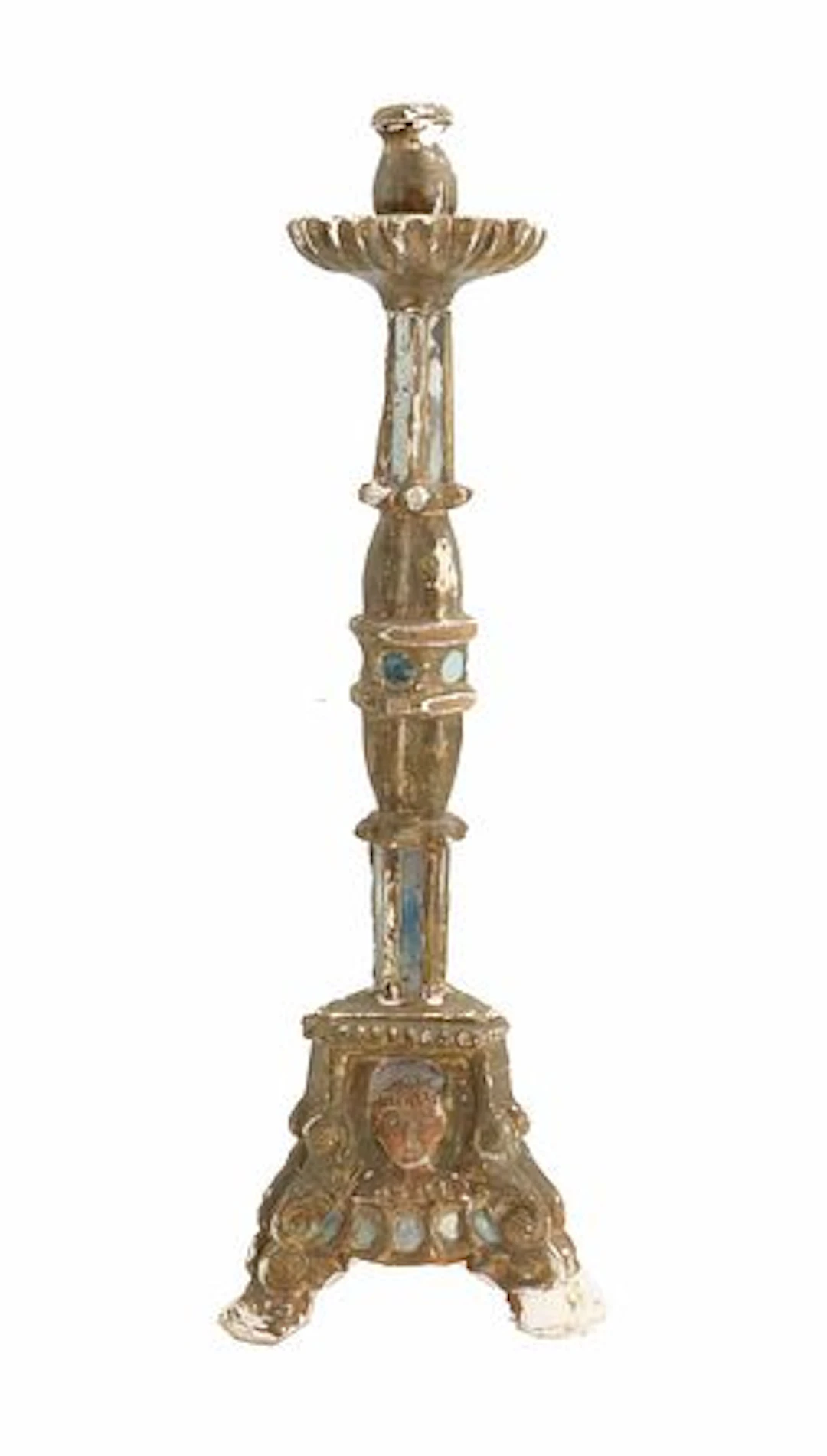 Spanish Colonial Antique Giltwood and Mirrored Glass Candlestick