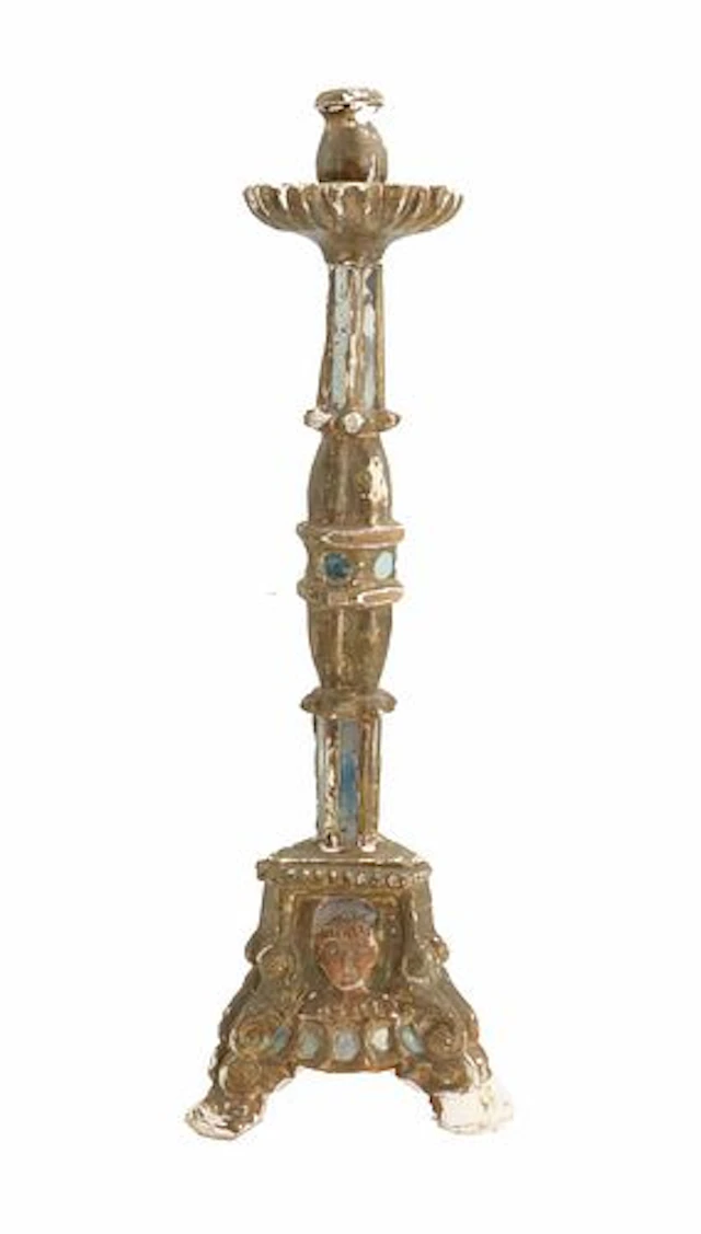 Spanish Colonial Antique Giltwood and Mirrored Glass Candlestick