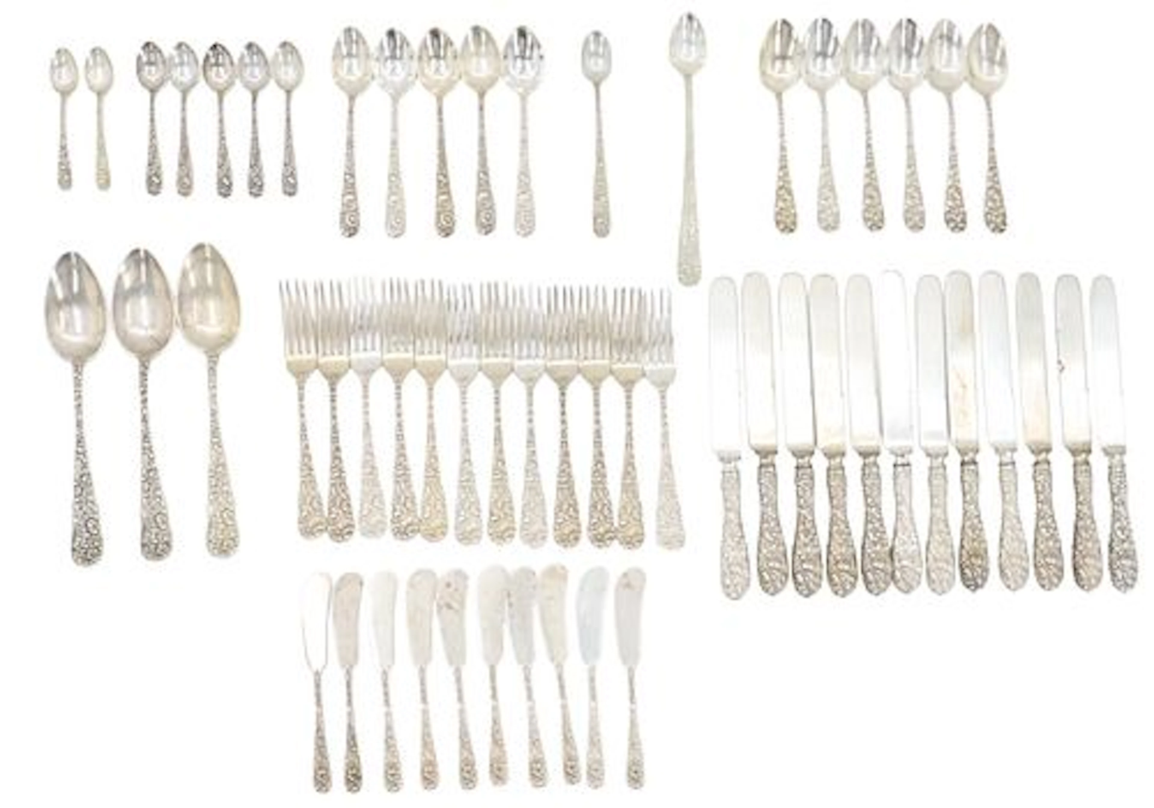 (57) Pieces Stieff and S.Kirk & Son "Baltimore Rose" Sterling Silver