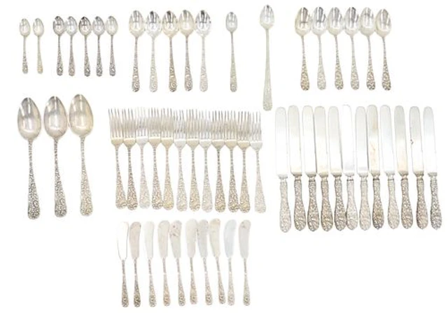 (57) Pieces Stieff and S.Kirk & Son "Baltimore Rose" Sterling Silver