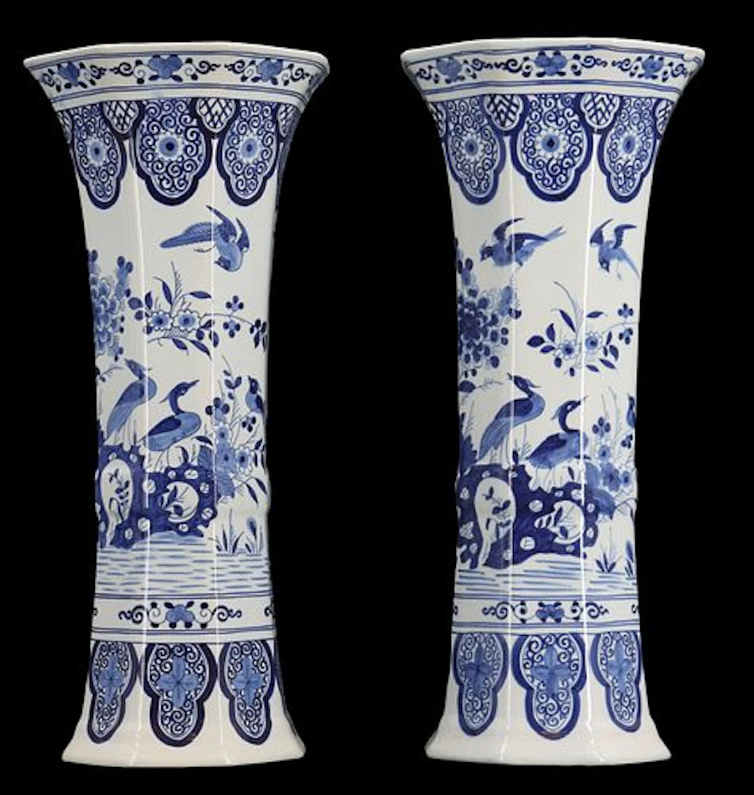 (2) Vintage Dutch Delft Blue and White Ceramic Vases