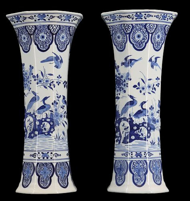 (2) Vintage Dutch Delft Blue and White Ceramic Vases
